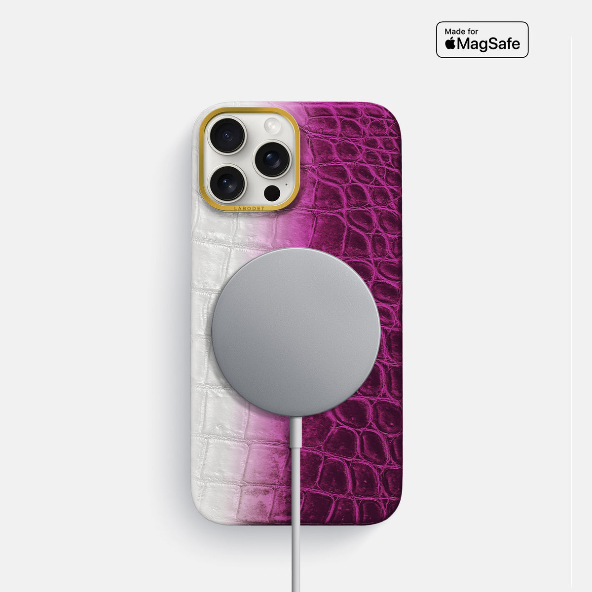 Fuchsia iPhone 16 Pro Classic Case Himalayan Crocodile with Gold Metal -4 | Fuchsia-Gold