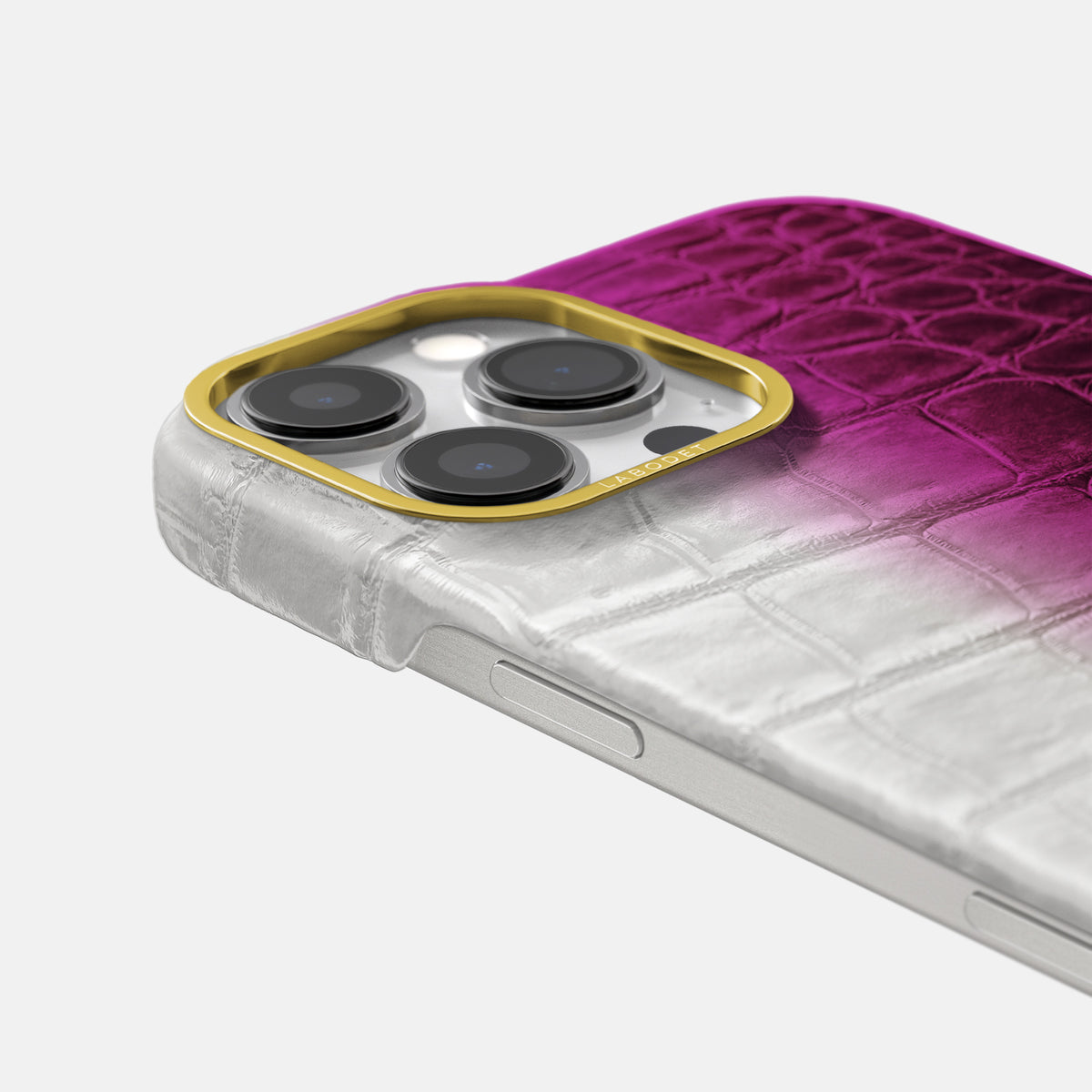 Fuchsia iPhone 16 Pro Classic Case Himalayan Crocodile with Gold Metal -5 | Fuchsia-Gold