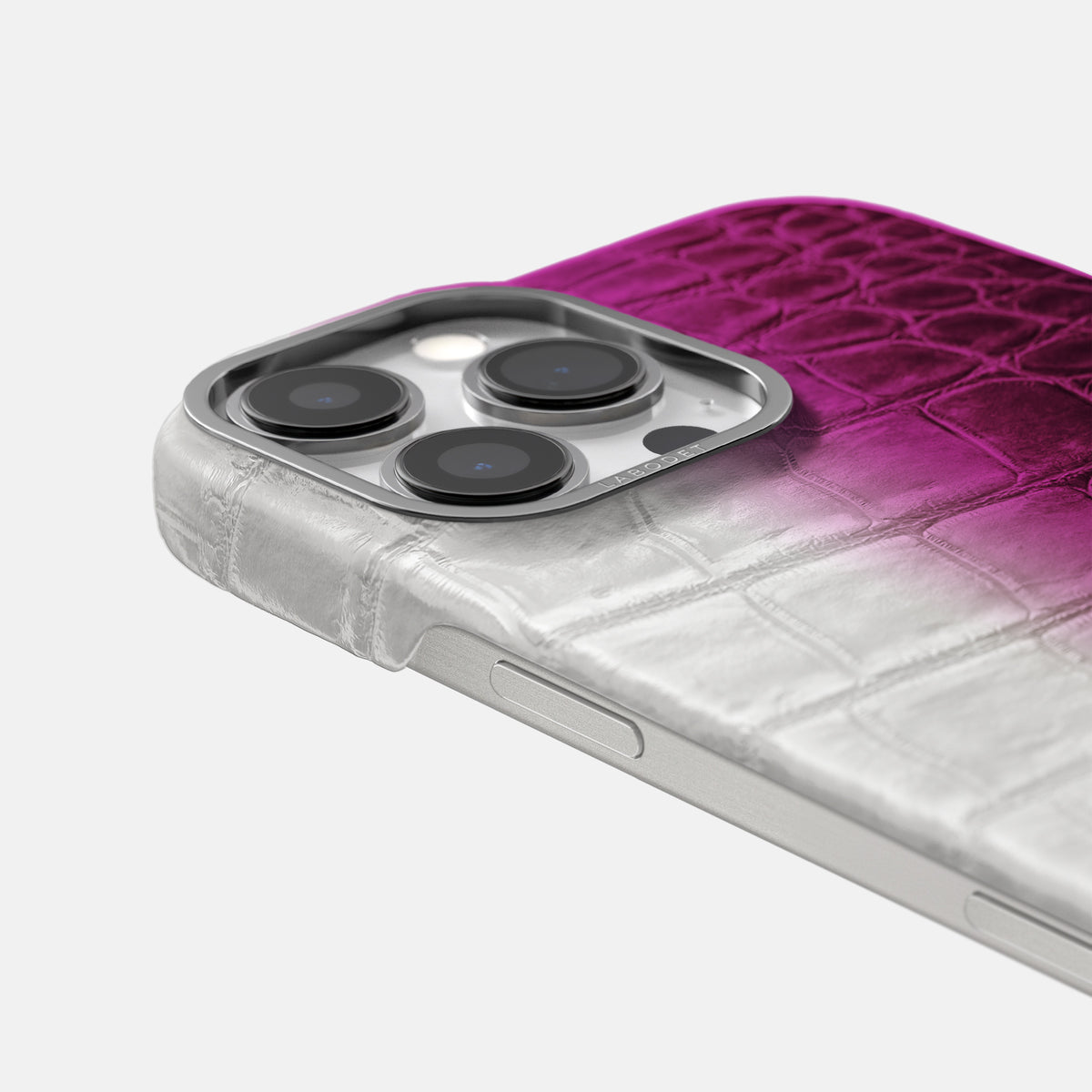 Fuchsia iPhone 16 Pro Classic Case Himalayan Crocodile with Steel Metal -5 | Fuchsia-Steel