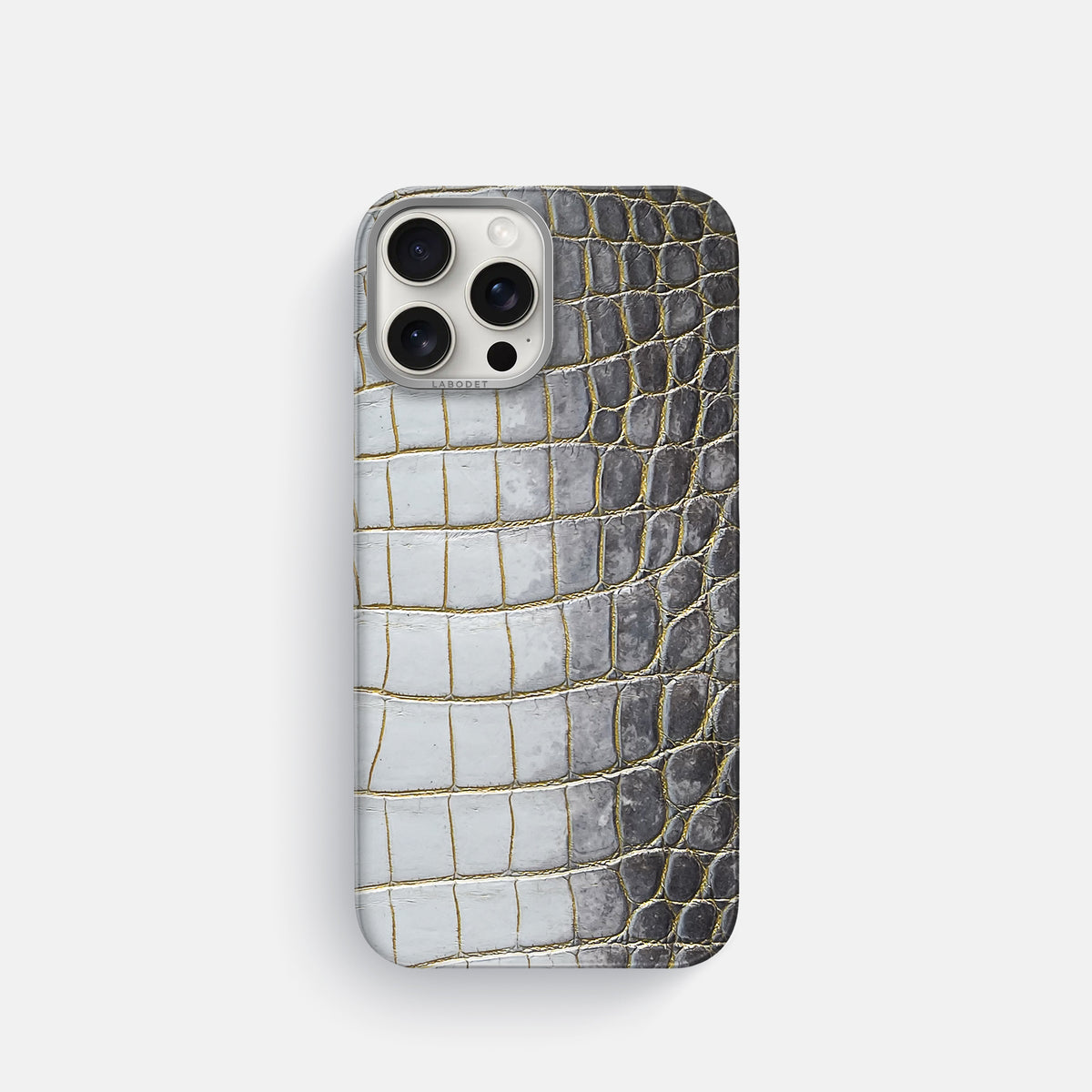 Gold iPhone 16 Pro Classic Case Himalayan Crocodile with Steel Metal -1 | Gold-Steel