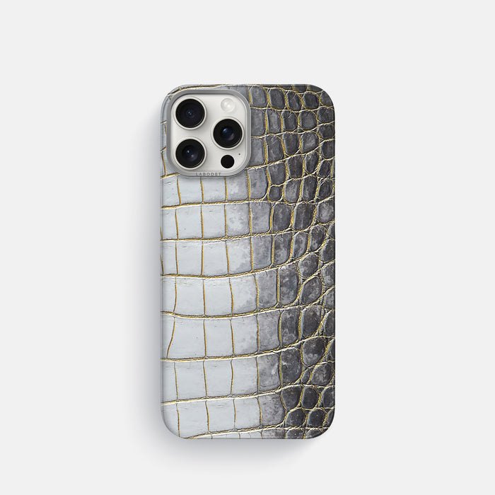 Gold iPhone 16 Pro Classic Case Himalayan Crocodile with Steel Metal -1 | Gold-Steel