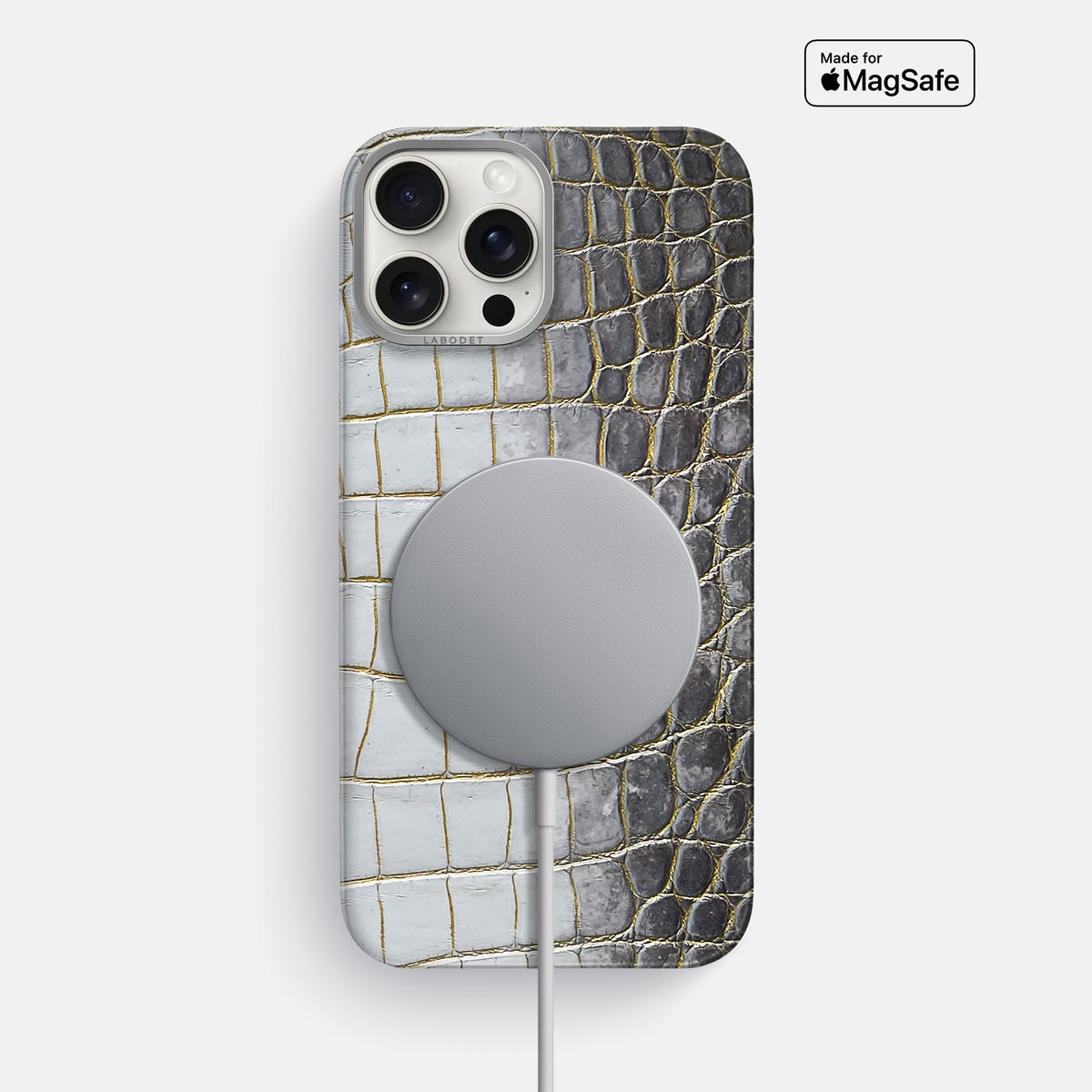Gold iPhone 16 Pro Classic Case Himalayan Crocodile with Steel Metal -4 | Gold-Steel