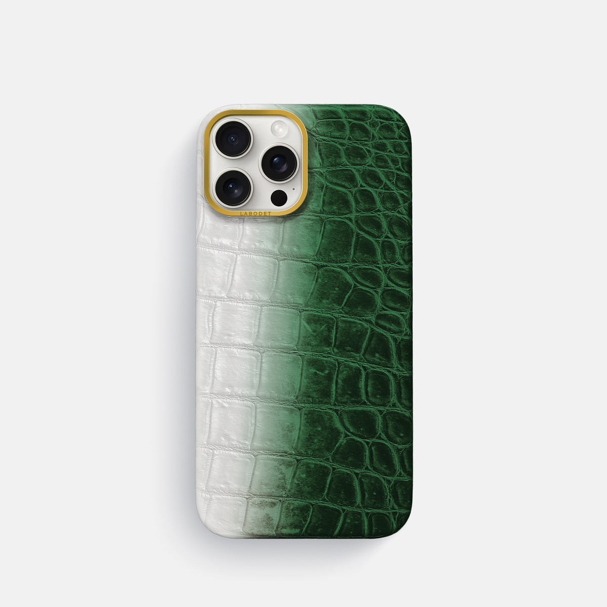 Green iPhone 16 Pro Classic Case Himalayan Crocodile with Gold Metal -1 | Green-Gold