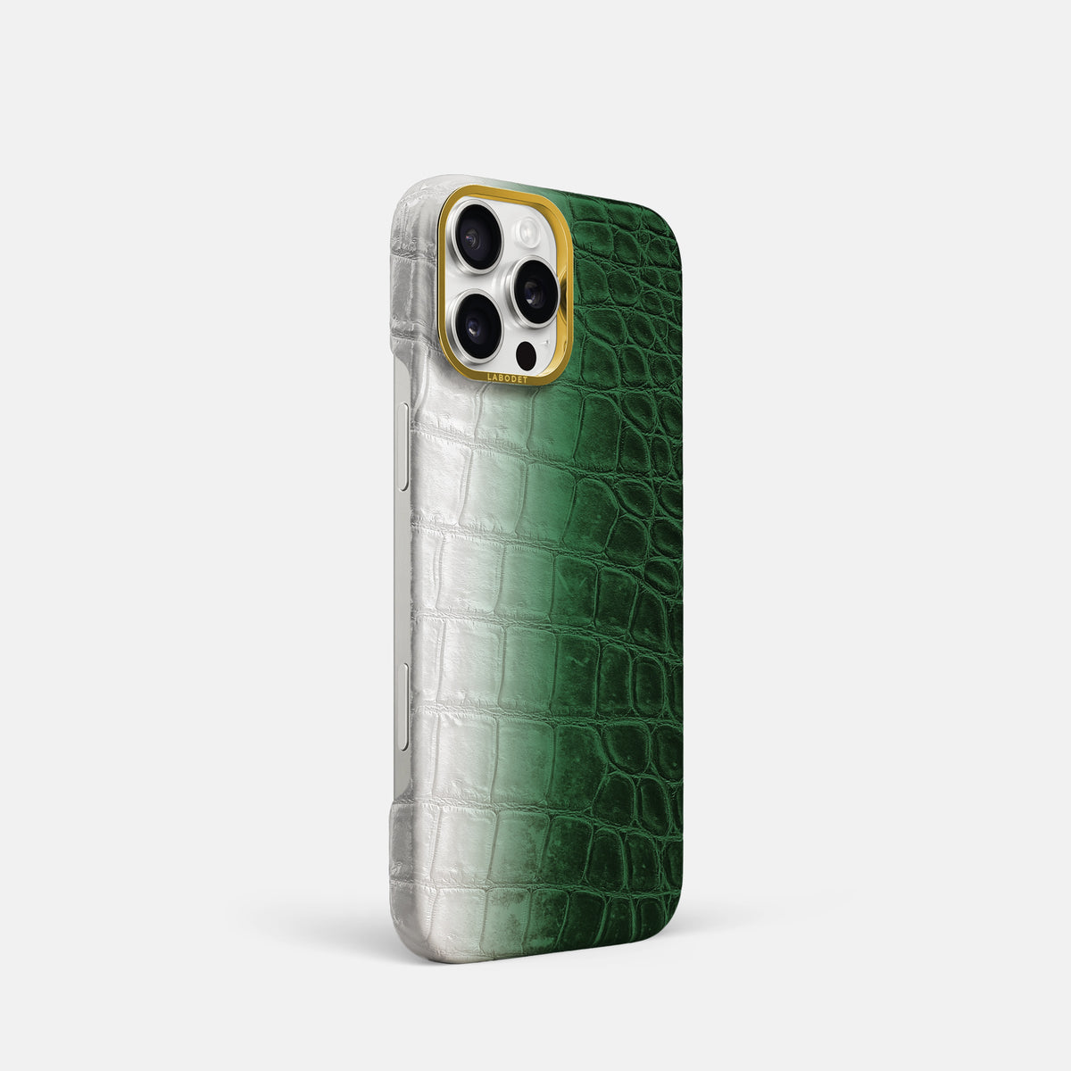 Green iPhone 16 Pro Classic Case Himalayan Crocodile with Gold Metal -2 | Green-Gold