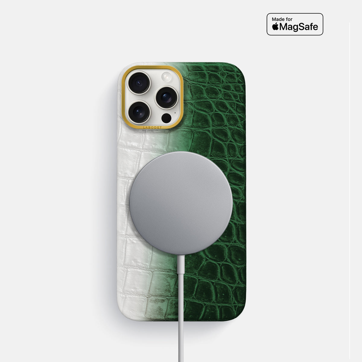 Green iPhone 16 Pro Classic Case Himalayan Crocodile with Gold Metal -4 | Green-Gold