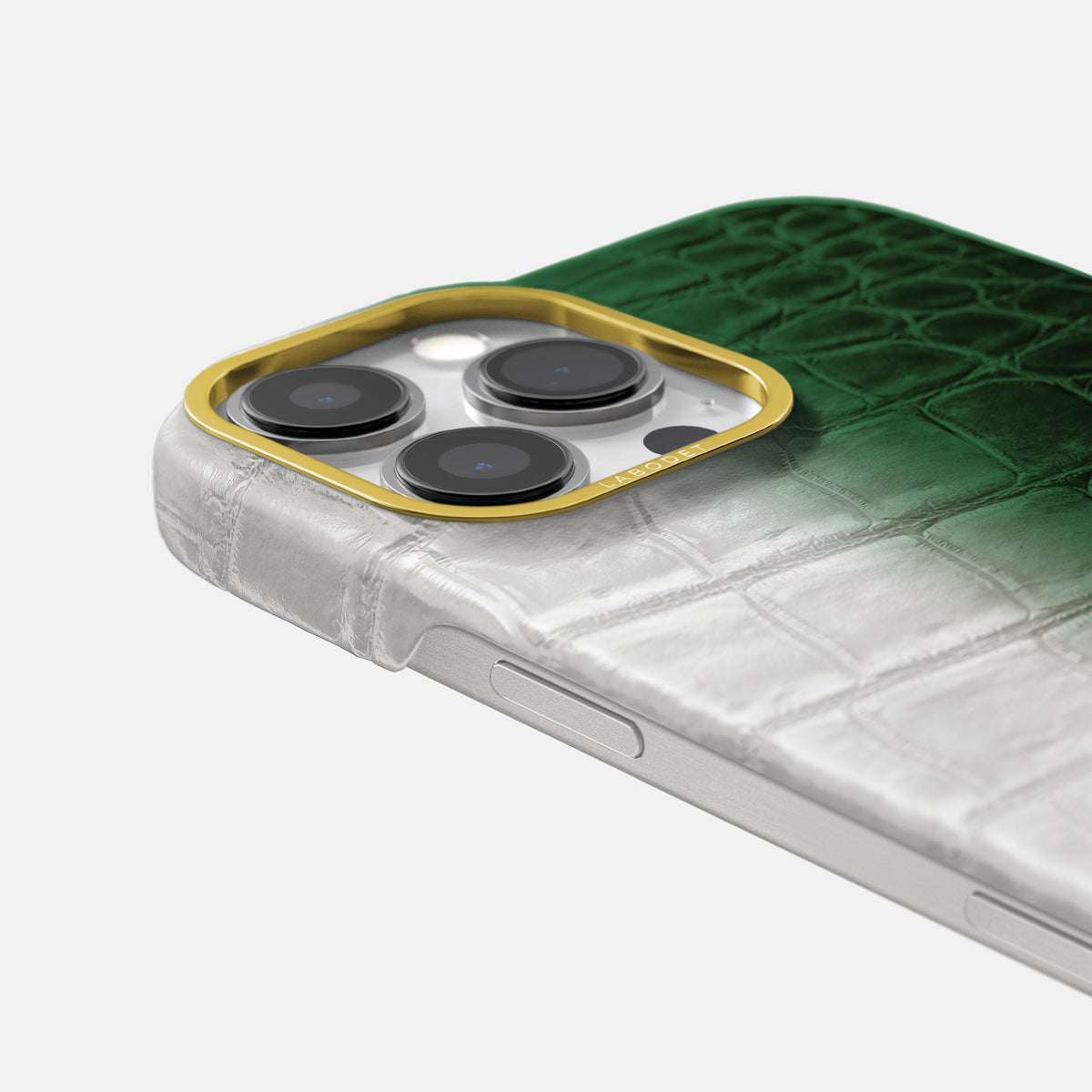 Green iPhone 16 Pro Classic Case Himalayan Crocodile with Gold Metal -5 | Green-Gold