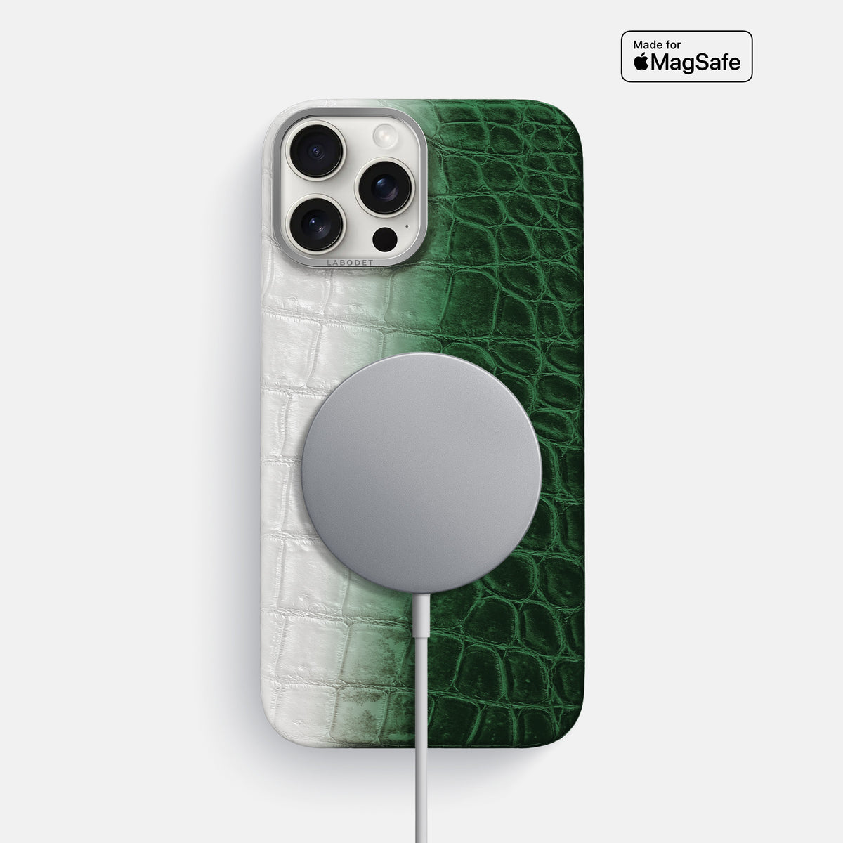 Green iPhone 16 Pro Classic Case Himalayan Crocodile with Steel Metal -4 | Green-Steel