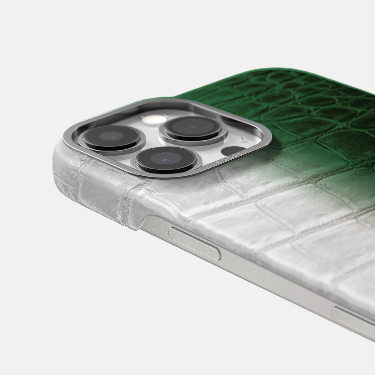 Green iPhone 16 Pro Classic Case Himalayan Crocodile with Steel Metal -5 | Green-Steel