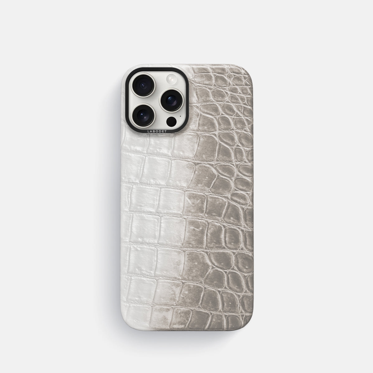 Grey iPhone 16 Pro Classic Case Himalayan Crocodile with Black Metal -1 | Grey-Black