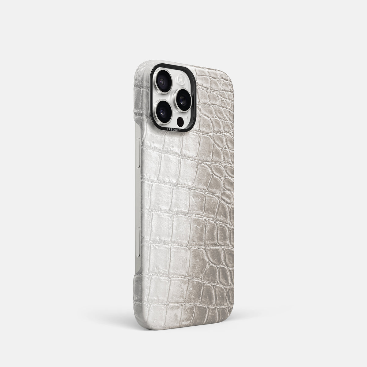 Grey iPhone 16 Pro Classic Case Himalayan Crocodile with Black Metal -2 | Grey-Black