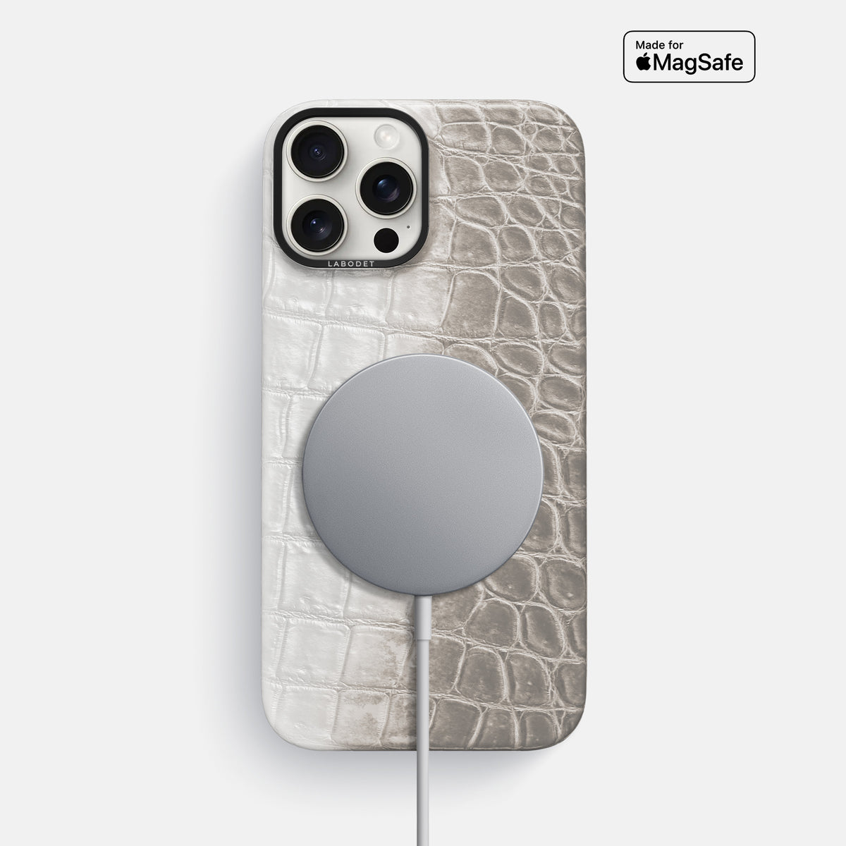 Grey iPhone 16 Pro Classic Case Himalayan Crocodile with Black Metal -4 | Grey-Black