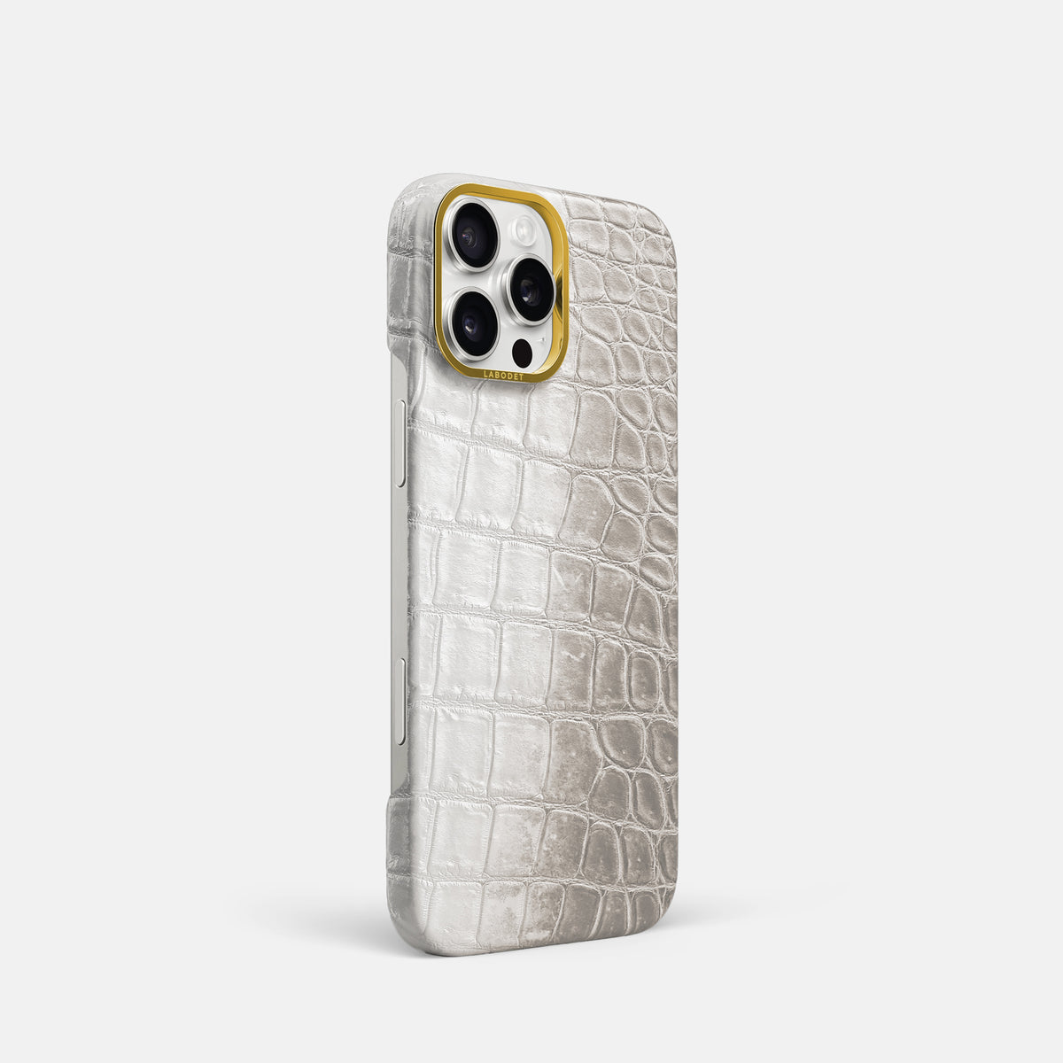 Grey iPhone 16 Pro Classic Case Himalayan Crocodile with Gold Metal -2 | Grey-Gold