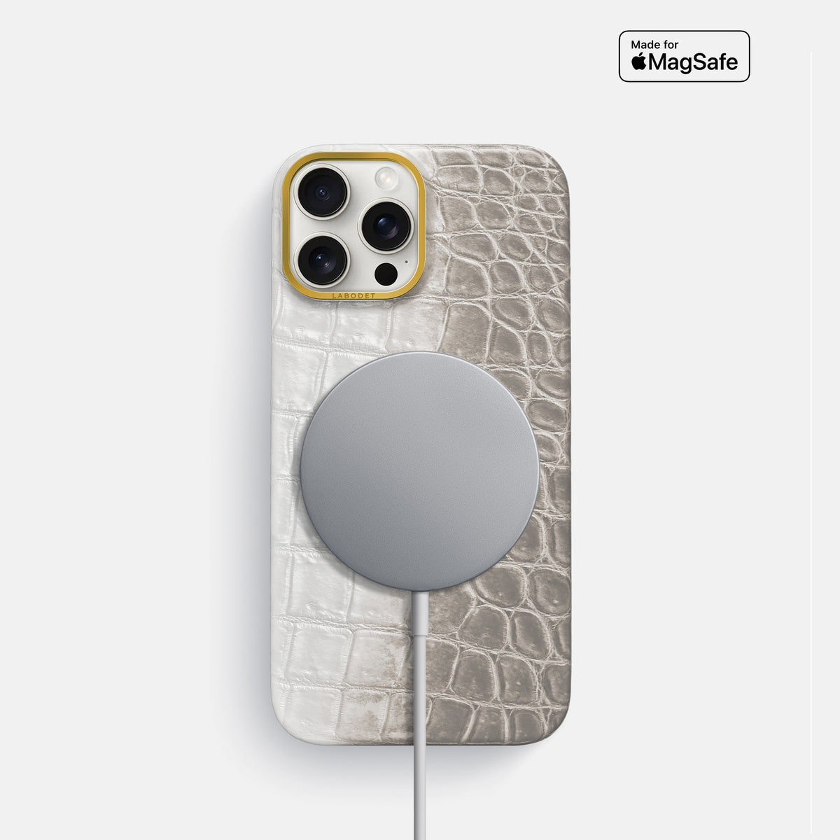 Grey iPhone 16 Pro Classic Case Himalayan Crocodile with Gold Metal -4 | Grey-Gold