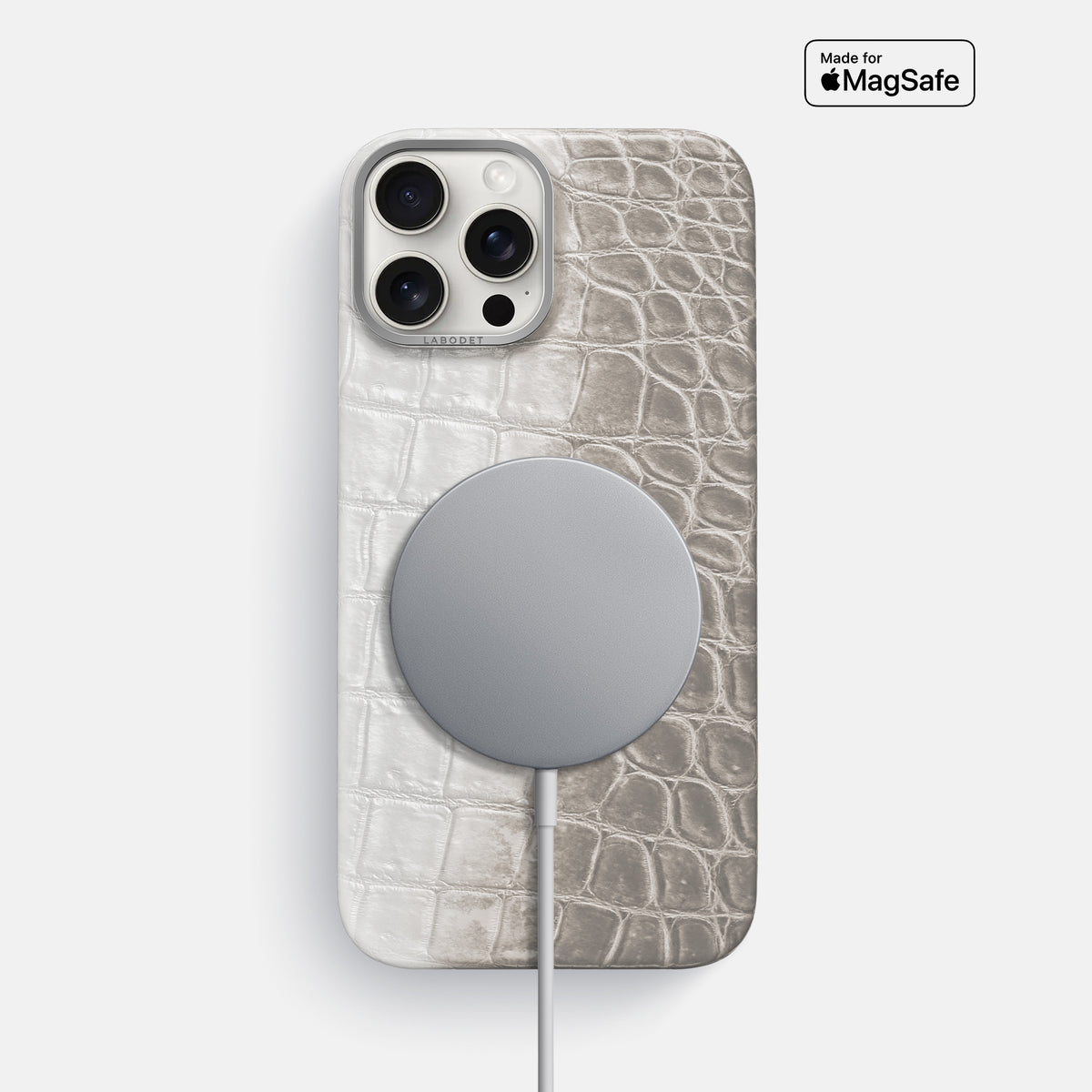 Grey iPhone 16 Pro Classic Case Himalayan Crocodile with Steel Metal -4 | Grey-Steel