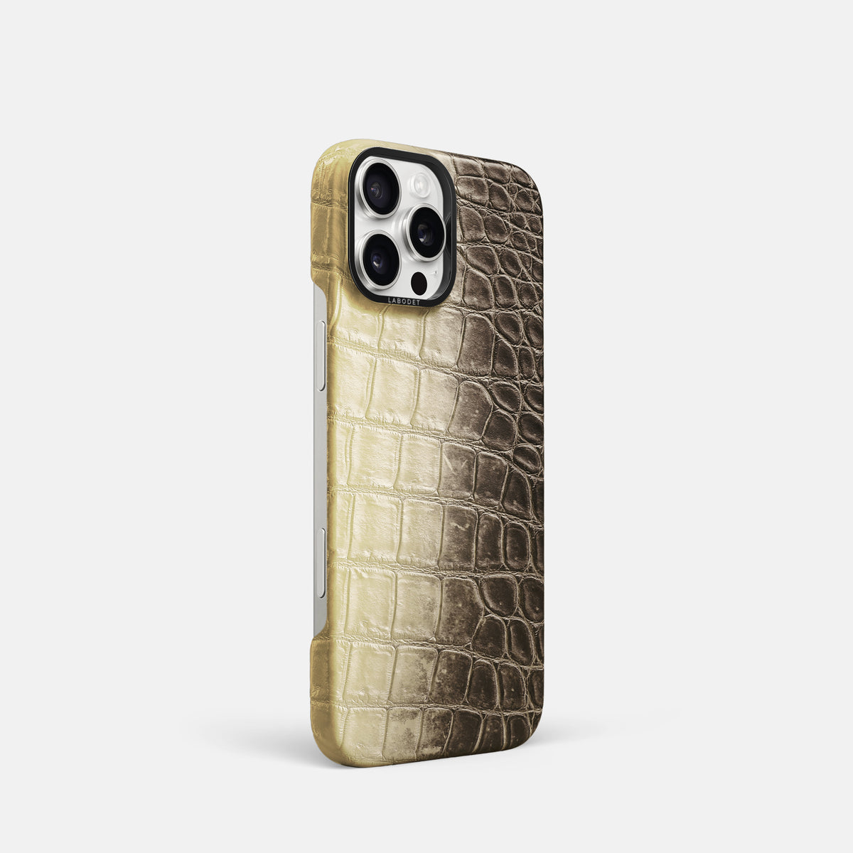 Natural iPhone 16 Pro Classic Case Himalayan Crocodile with Black Metal -2 | Natural-Black