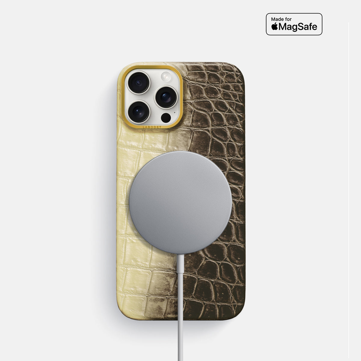 Natural iPhone 16 Pro Classic Case Himalayan Crocodile with Gold Metal -4 | Natural-Gold