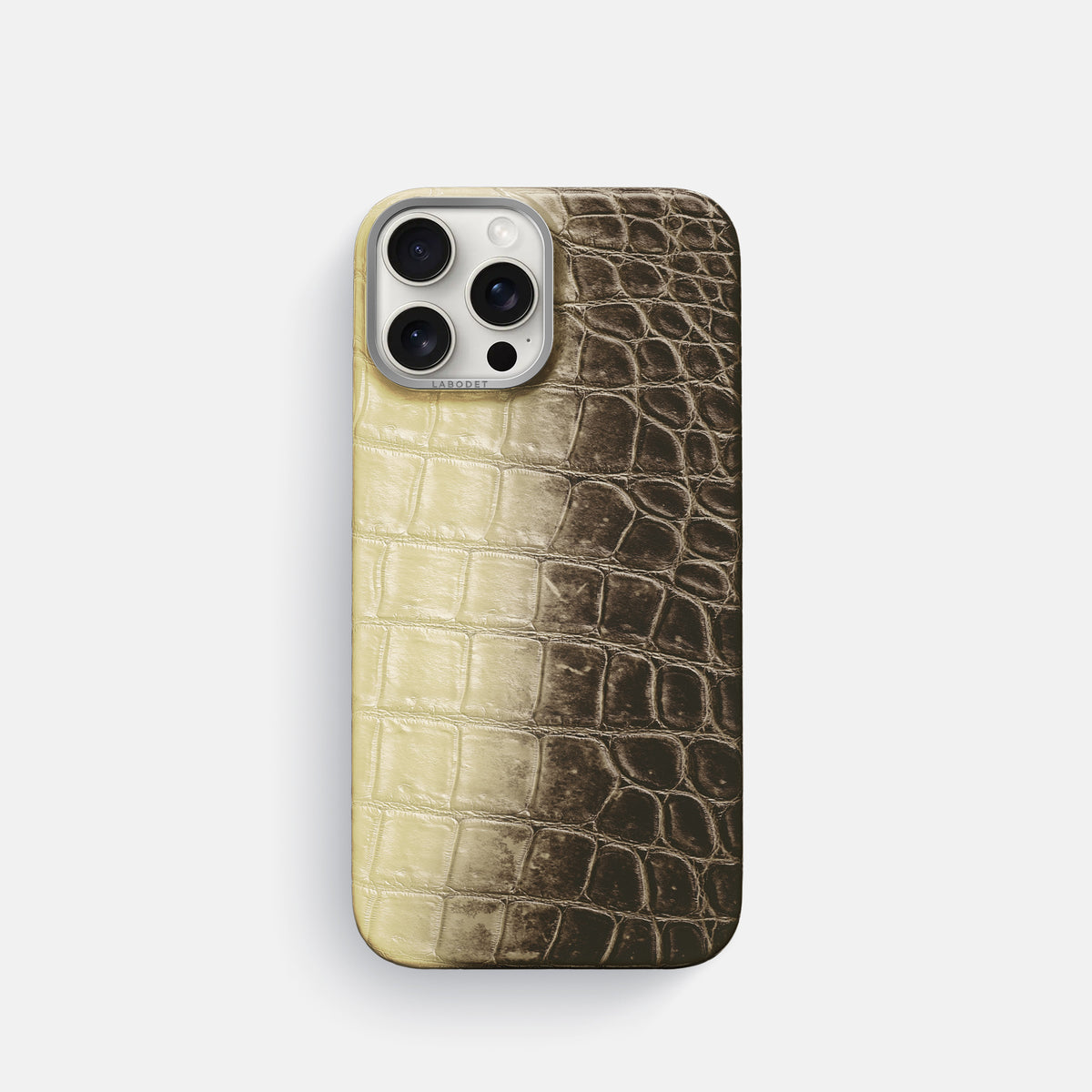 Natural iPhone 16 Pro Classic Case Himalayan Crocodile with Steel Metal -1 | Natural-Steel