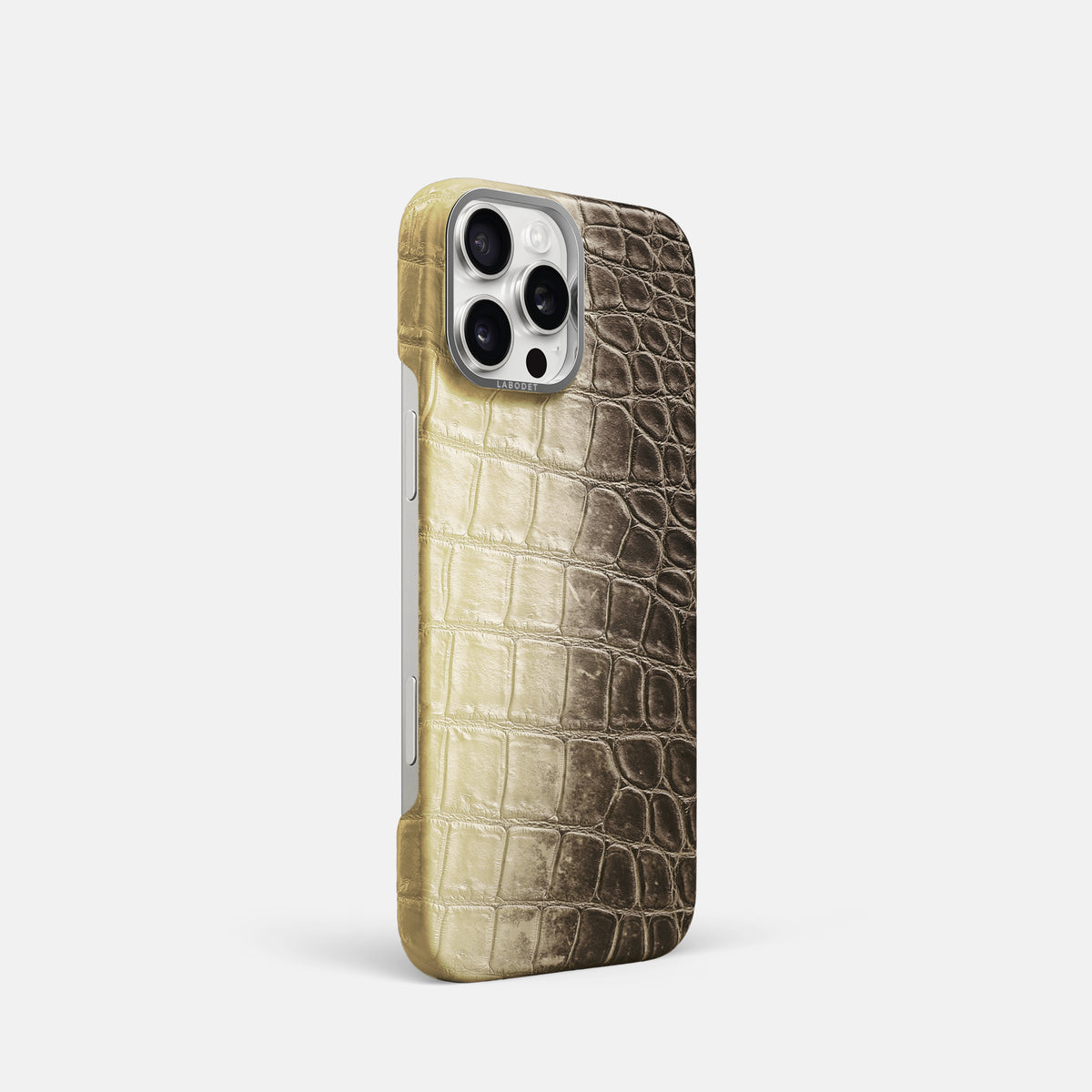 Natural iPhone 16 Pro Classic Case Himalayan Crocodile with Steel Metal -2 | Natural-Steel