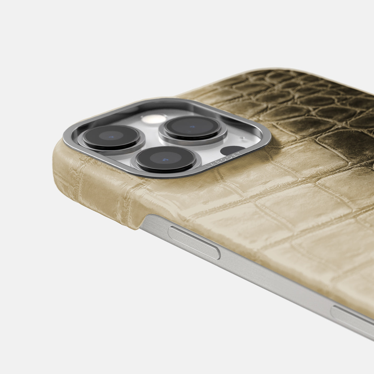 Natural iPhone 16 Pro Classic Case Himalayan Crocodile with Steel Metal -5 | Natural-Steel