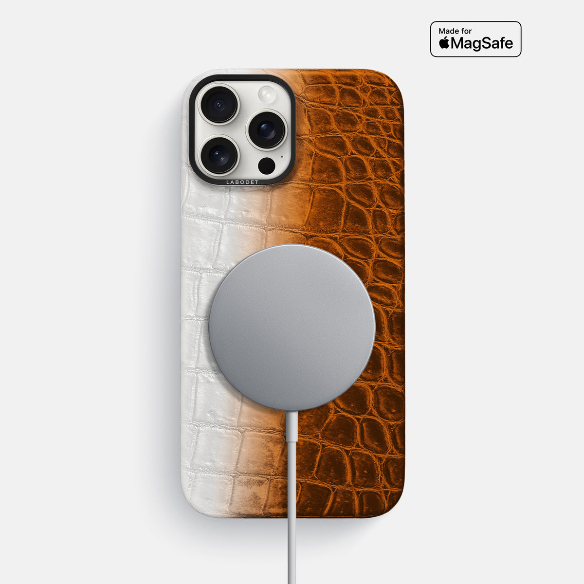 Orange iPhone 16 Pro Classic Case Himalayan Crocodile with Black Metal -4 | Orange-Black