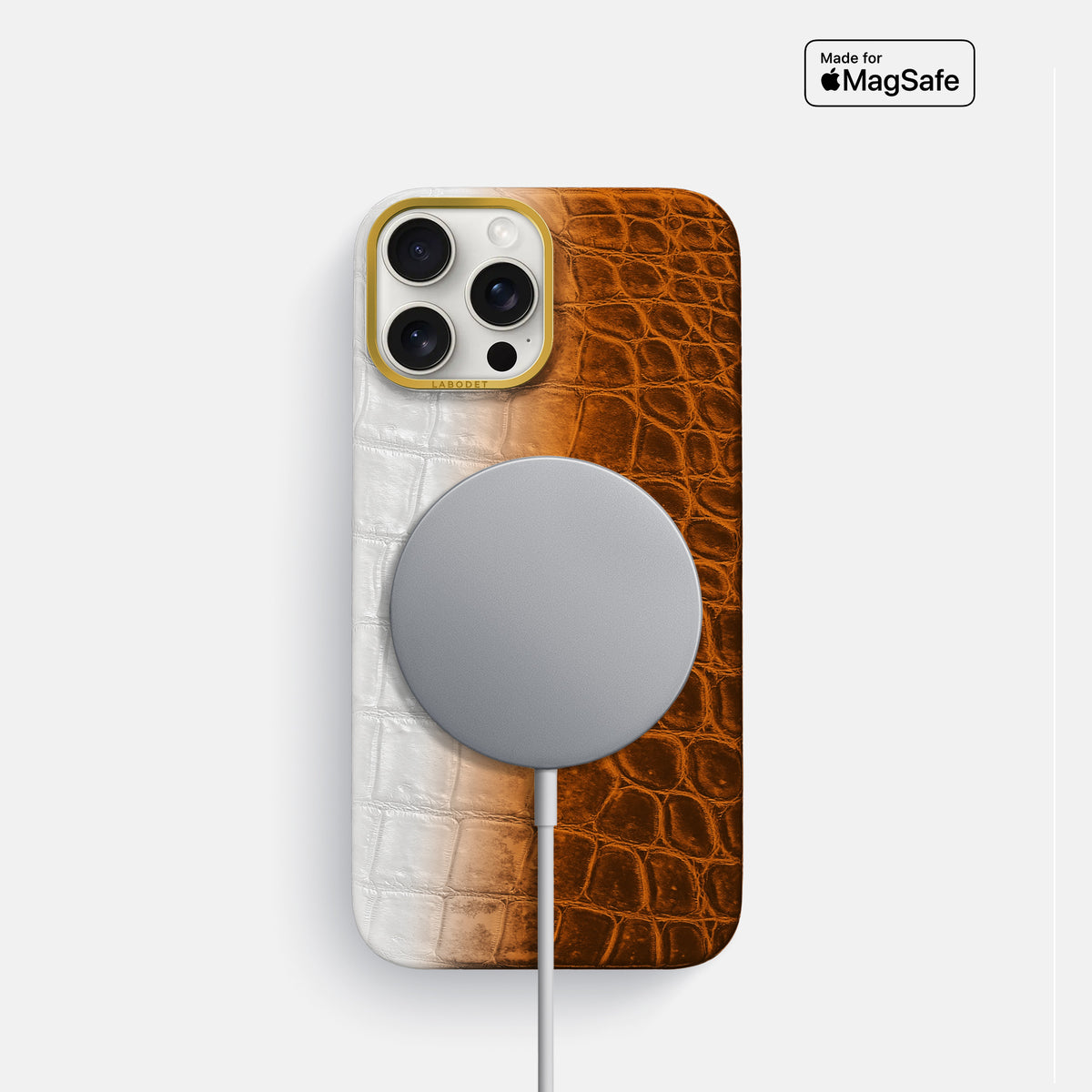 Orange iPhone 16 Pro Classic Case Himalayan Crocodile with Gold Metal -4 | Orange-Gold