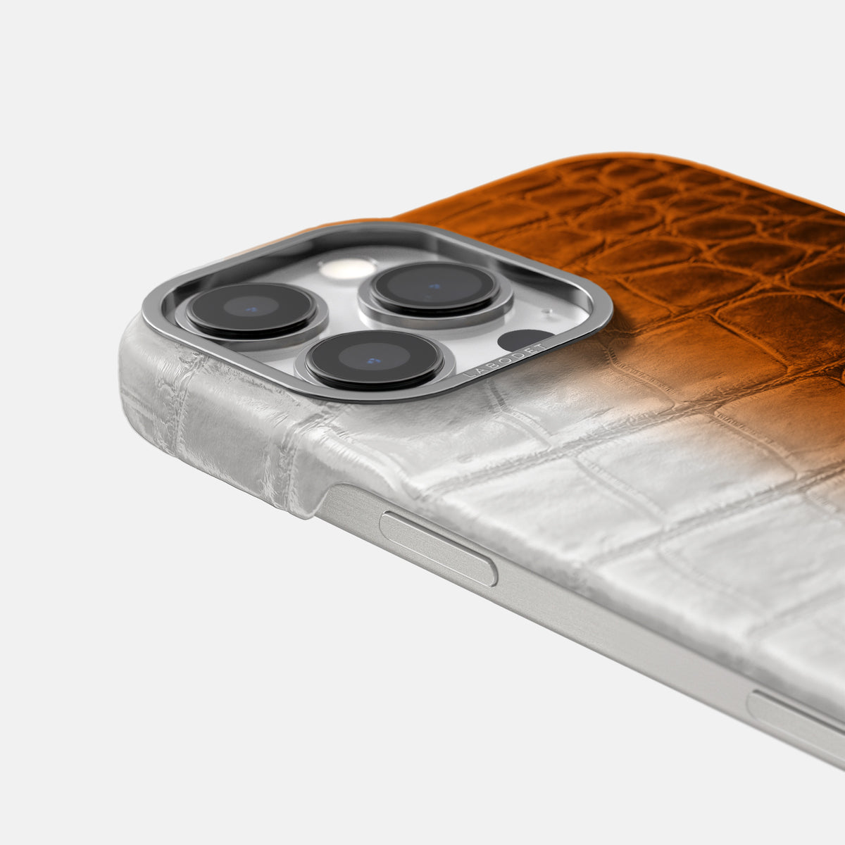 Orange iPhone 16 Pro Classic Case Himalayan Crocodile with Steel Metal -5 | Orange-Steel