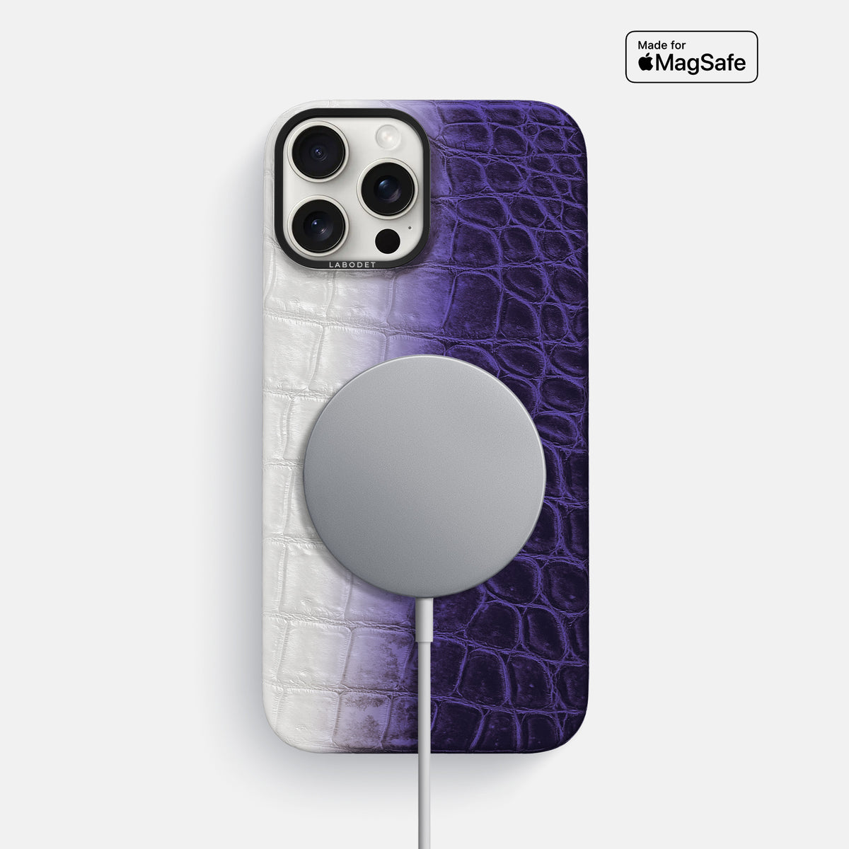 Purple iPhone 16 Pro Classic Case Himalayan Crocodile with Black Metal -4 | Purple-Black