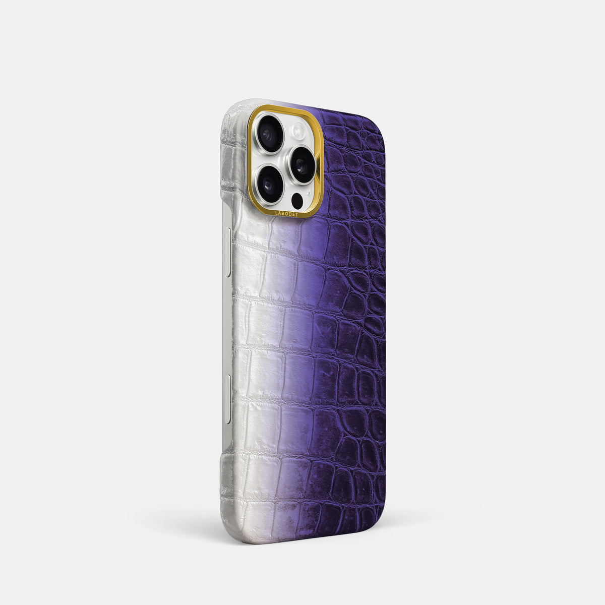Purple iPhone 16 Pro Classic Case Himalayan Crocodile with Gold Metal -2 | Purple-Gold