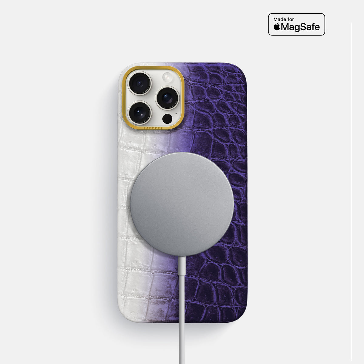 Purple iPhone 16 Pro Classic Case Himalayan Crocodile with Gold Metal -4 | Purple-Gold