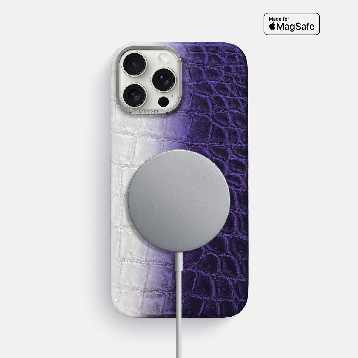 Purple iPhone 16 Pro Classic Case Himalayan Crocodile with Steel Metal -4 | Purple-Steel