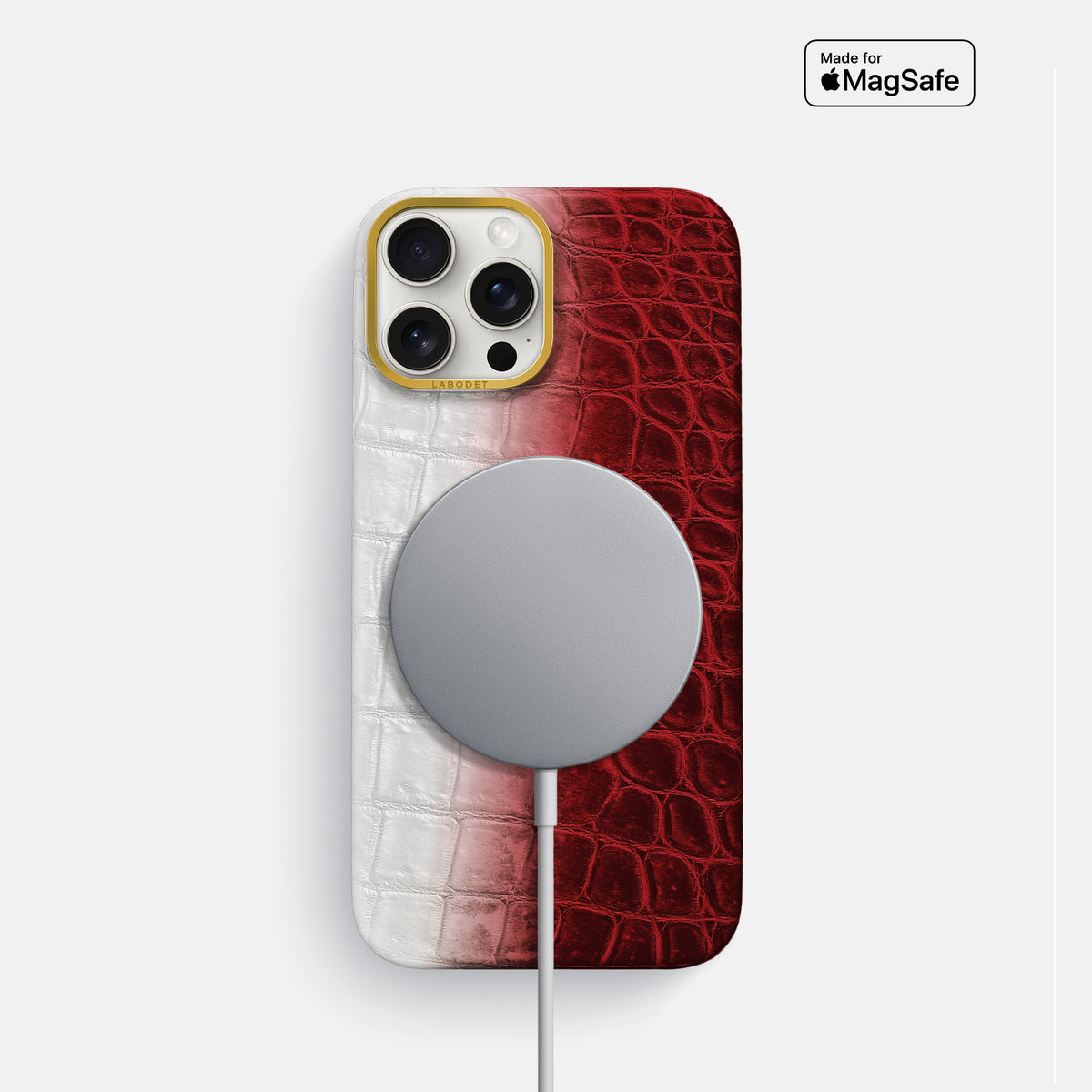 Red iPhone 16 Pro Classic Case Himalayan Crocodile with Gold Metal -4 | Red-Gold