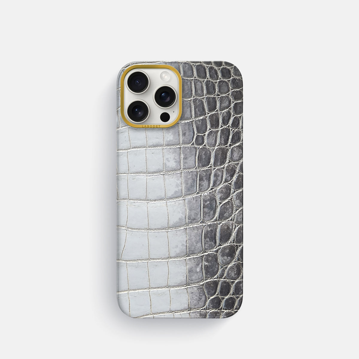 Silver iPhone 16 Pro Classic Case Himalayan Crocodile with Gold Metal -1 | Silver-Gold