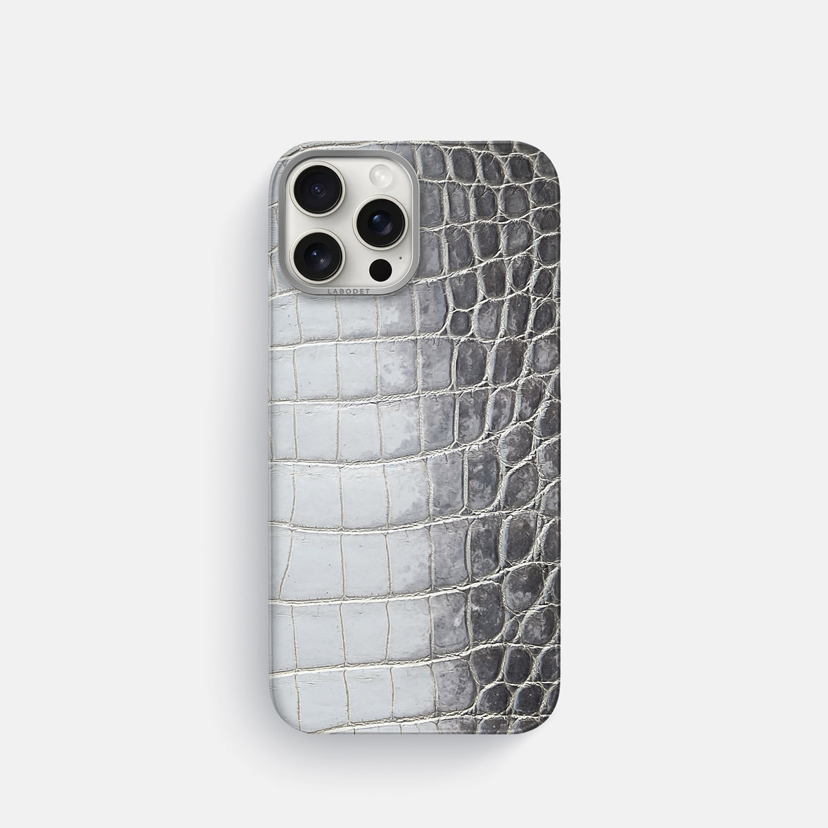 Silver iPhone 16 Pro Classic Case Himalayan Crocodile with Steel Metal -1 | Silver-Steel