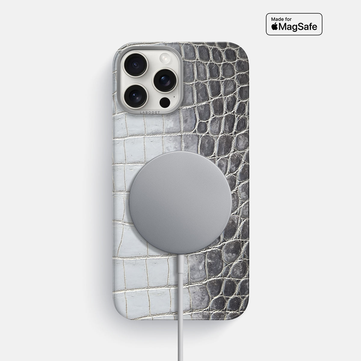 Silver iPhone 16 Pro Classic Case Himalayan Crocodile with Steel Metal -4 | Silver-Steel