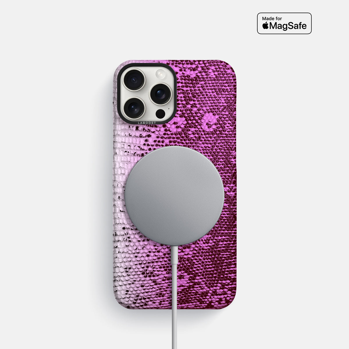 Fuchsia iPhone 16 Pro Himalayan Lizard Classic Case with Black Metal -5 | Fuchsia-Black
