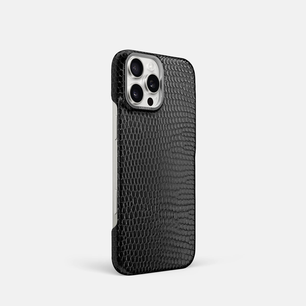 Black iPhone 16 Pro Classic Case Lizard with Steel Metal -2 | Black-Steel