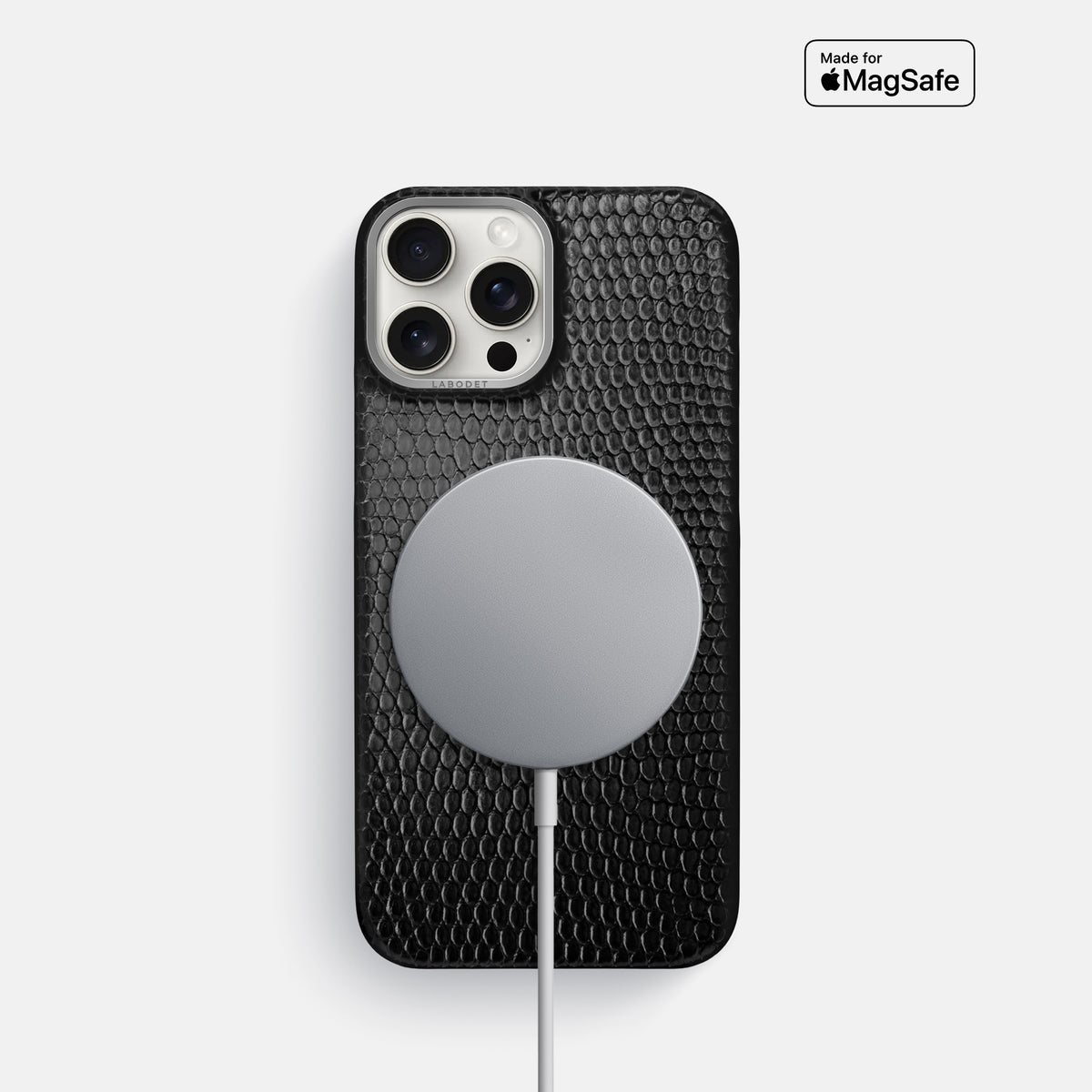 Black iPhone 16 Pro Classic Case Lizard with Steel Metal -5 | Black-Steel