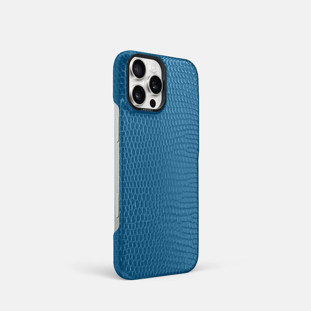 Blue iPhone 16 Pro Classic Case Lizard with Black Metal -2 | Blue-Black