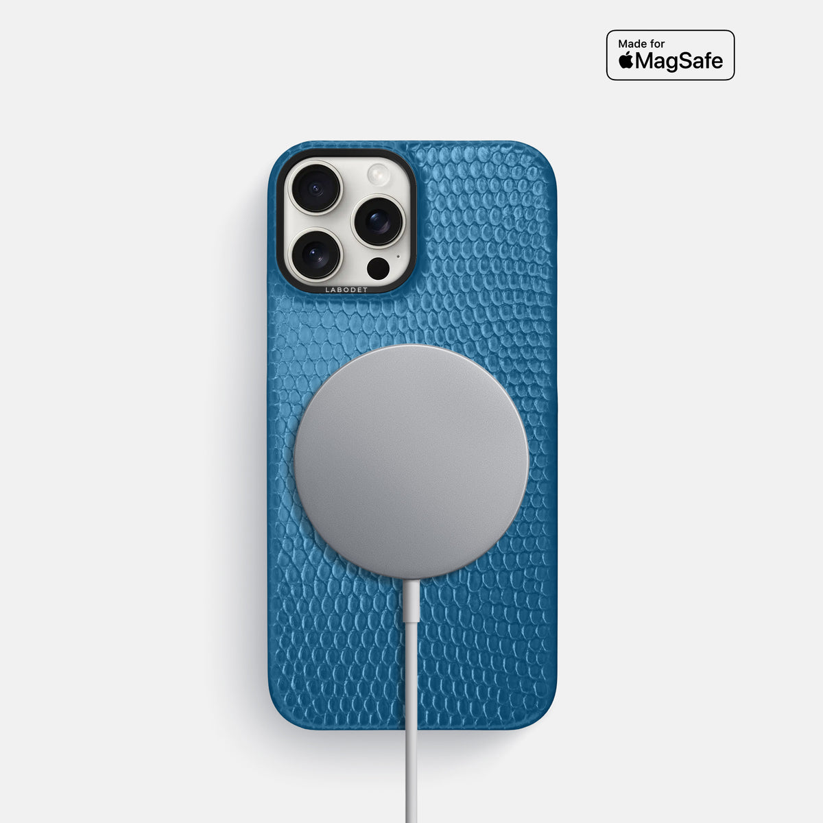 Blue iPhone 16 Pro Classic Case Lizard with Black Metal -5 | Blue-Black