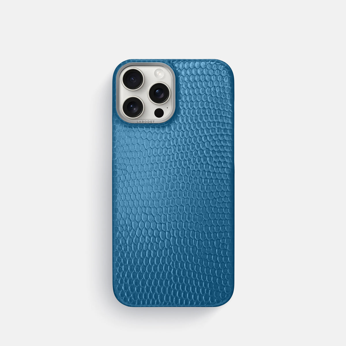 Blue iPhone 16 Pro Classic Case Lizard with Steel Metal -1 | Blue-Steel