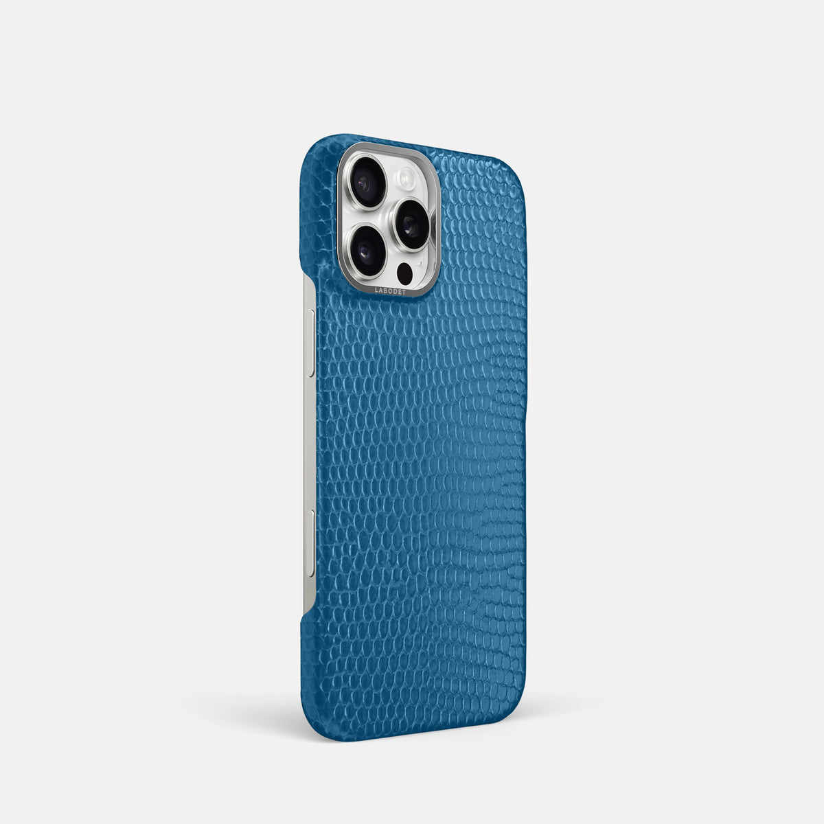 Blue iPhone 16 Pro Classic Case Lizard with Steel Metal -2 | Blue-Steel