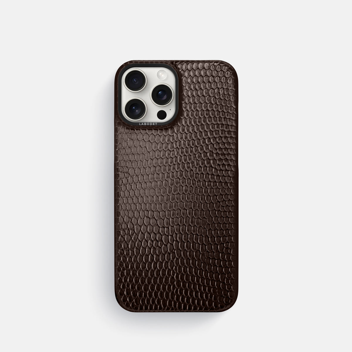 Brown iPhone 16 Pro Classic Case Lizard with Black Metal -1 | Brown-Black