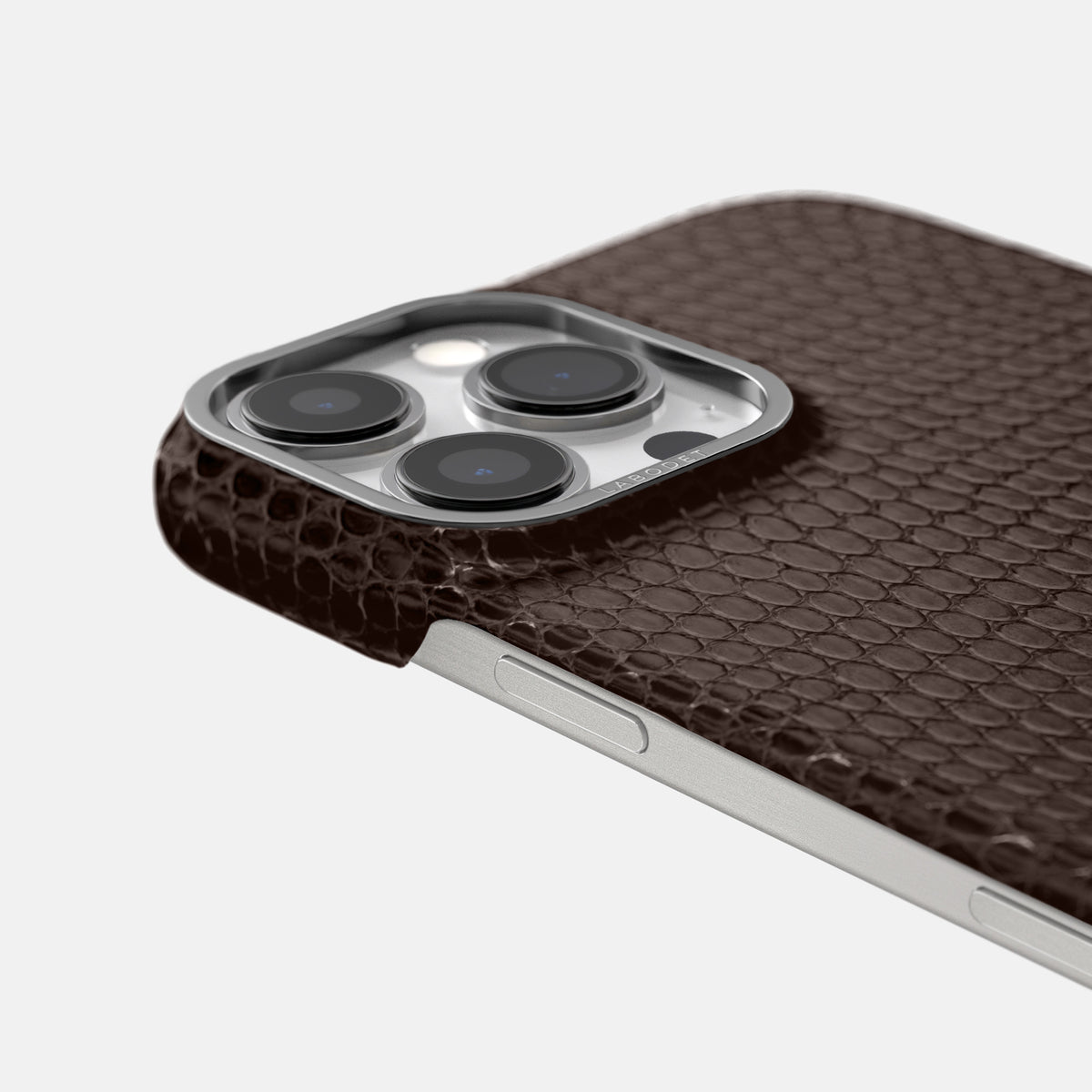 Brown iPhone 16 Pro Classic Case Lizard with Steel Metal -6 | Brown-Steel
