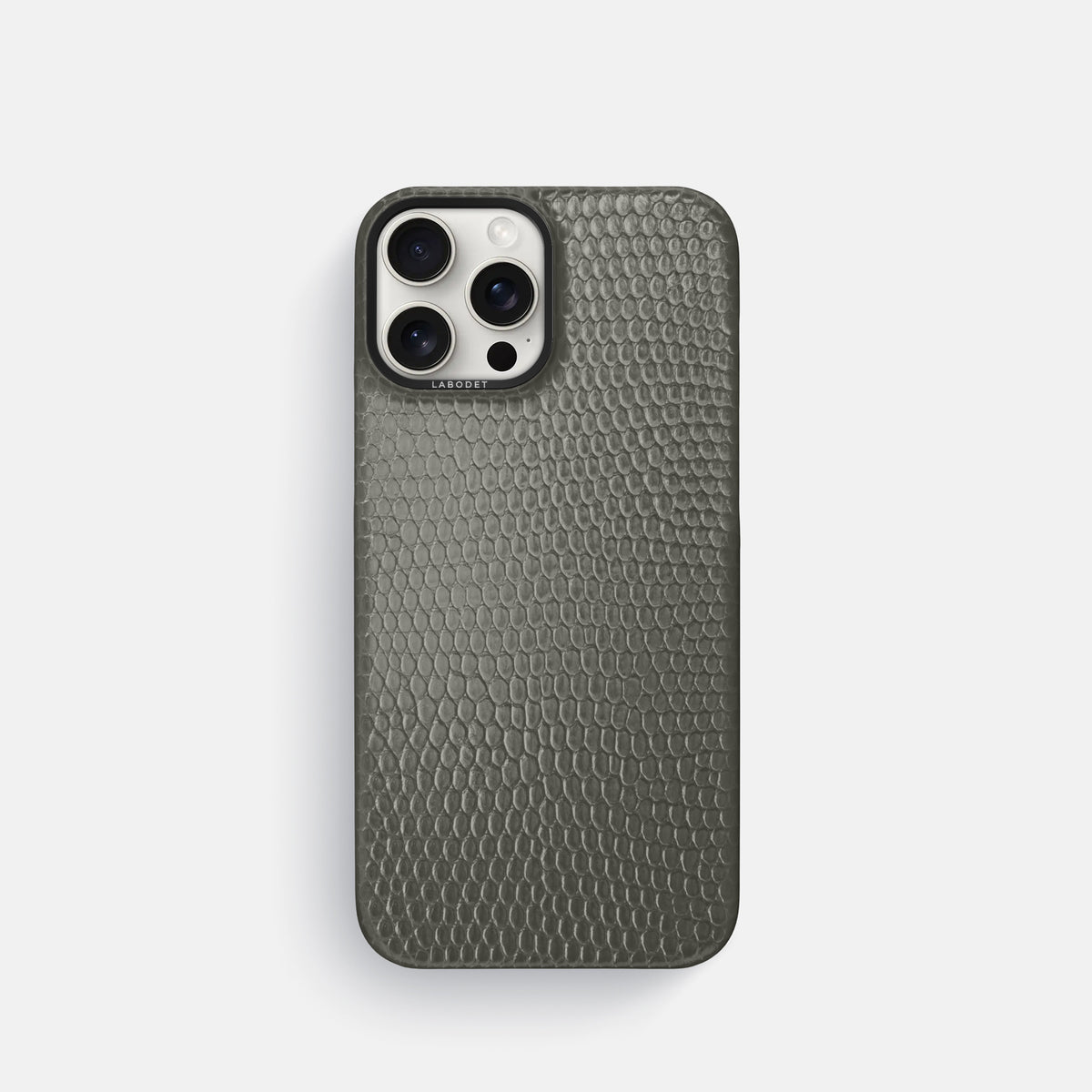 Grey iPhone 16 Pro Classic Case Lizard with Black Metal -1 | Grey-Black