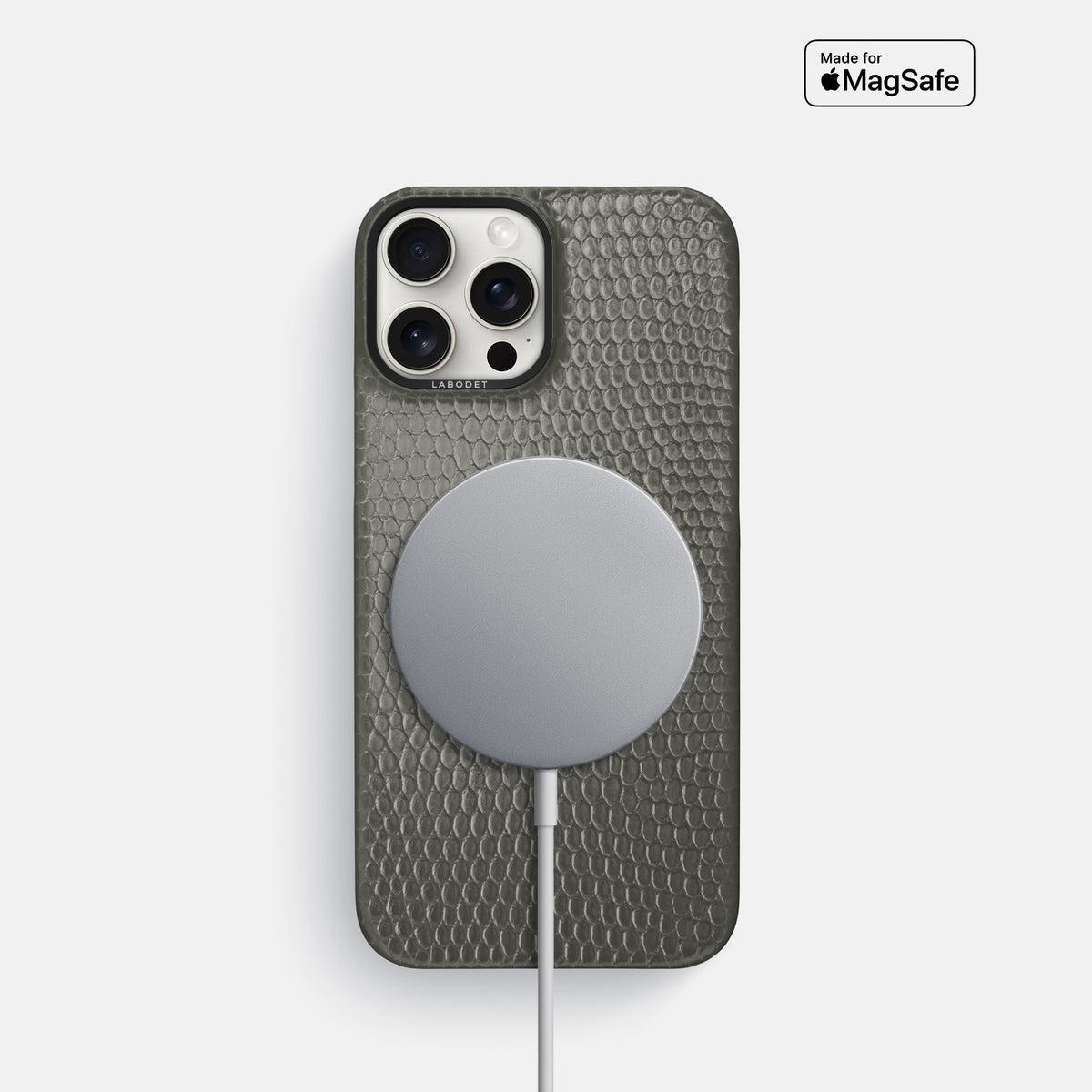 Grey iPhone 16 Pro Classic Case Lizard with Black Metal -5 | Grey-Black