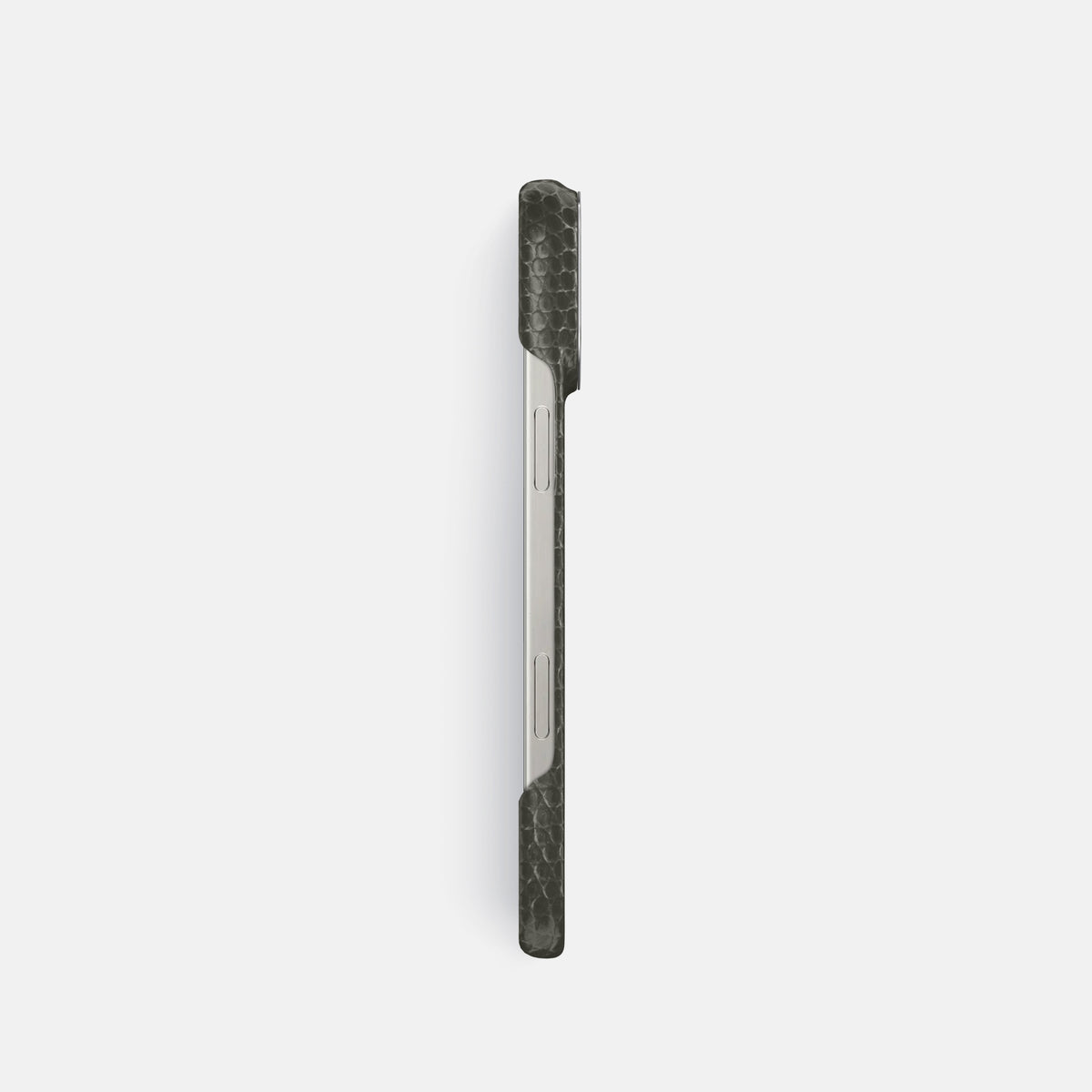 Grey iPhone 16 Pro Classic Case Lizard with Steel Metal -3 | Grey-Steel
