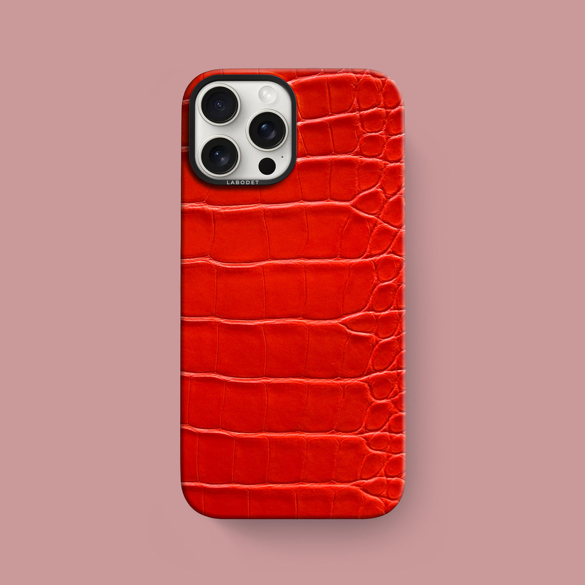 iPhone 16 Pro Max Classic Case 1/1 Deep Coral Alligator with Black Metal -1 | Deep-Coral-Black