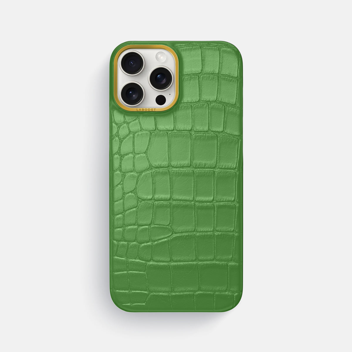 Apple-Green iPhone 16 Pro Max Classic Case In Alligator with Gold Metal -1 | Apple-Green-Gold
