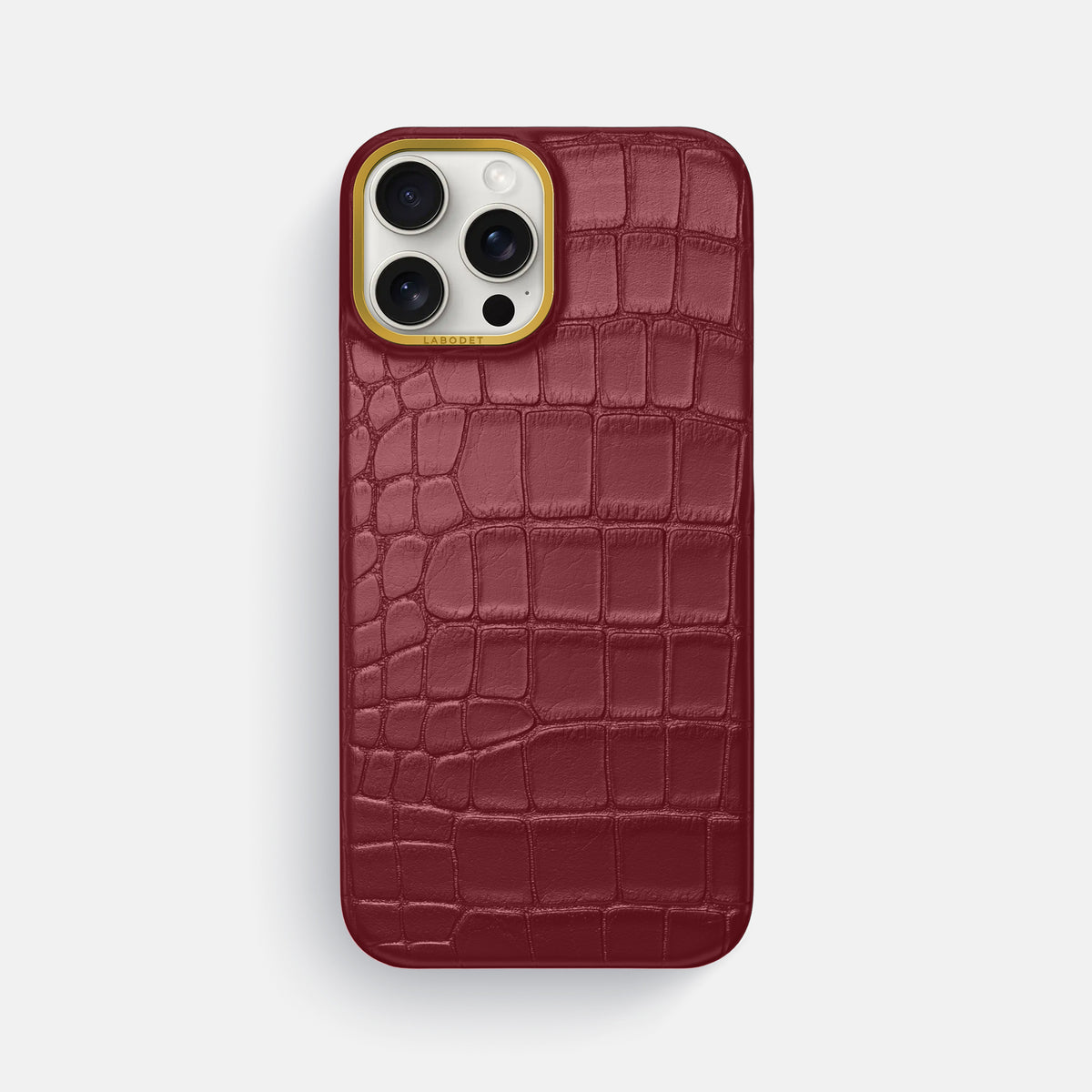 Burgundy iPhone 16 Pro Max Classic Case In Alligator with Gold Metal -1 | Burgundy-Gold