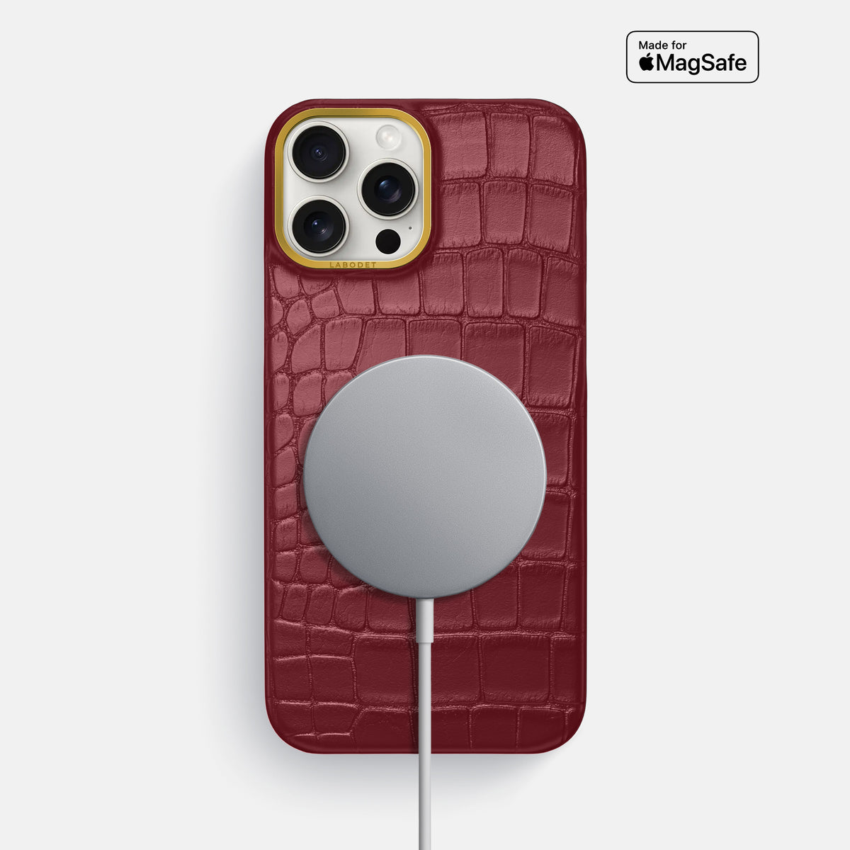 Burgundy iPhone 16 Pro Max Classic Case In Alligator with Gold Metal -5 | Burgundy-Gold
